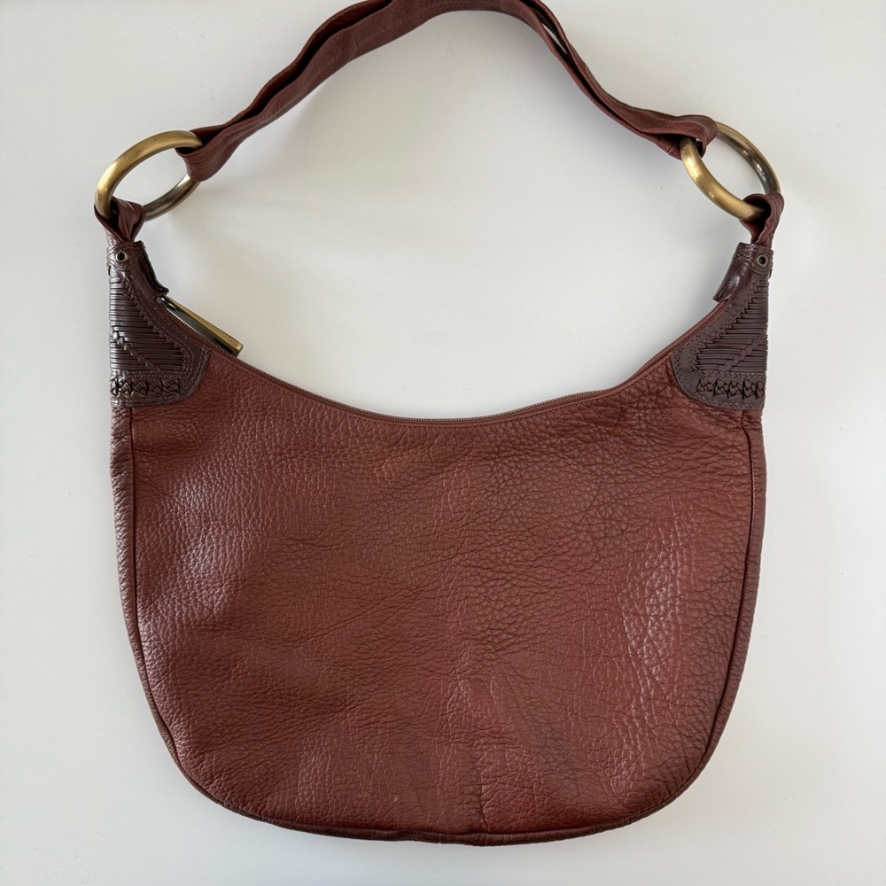 Pebbled Leather Brown Large Hobo Bag